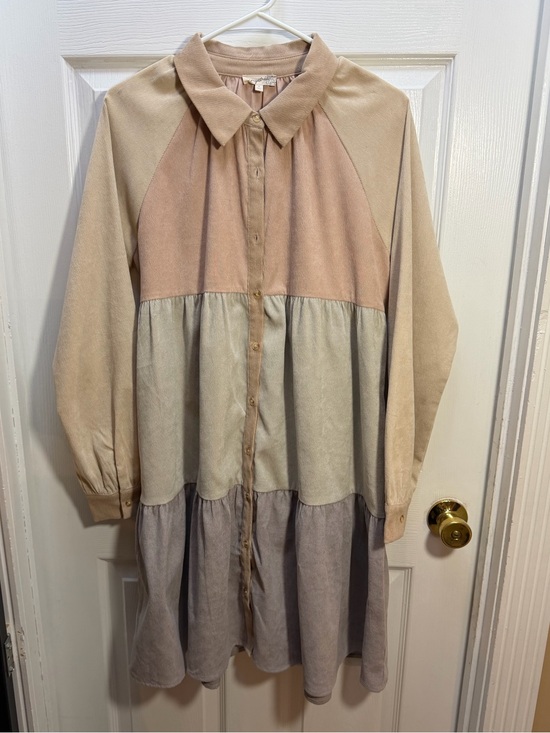 Mystree Dresses & Skirts - Mystree Beige Corduroy Button-Up Blouse